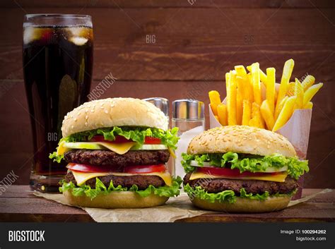 Two Hamburgers Fries Image And Photo Free Trial Bigstock