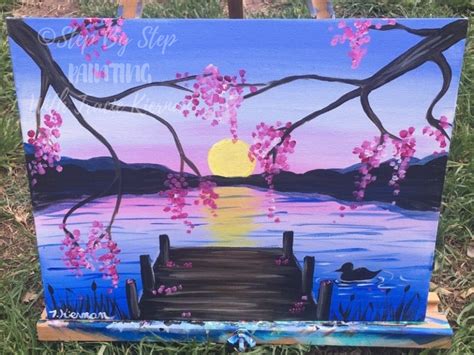 How To Paint A Sunset Lake Pier Step By Step Painting With Tracie Kiernan