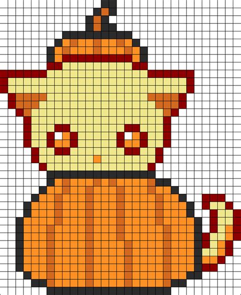 Cutie Pumpkin Kitty Kandi Pattern Pixel Art Pattern Pixel Art Grid