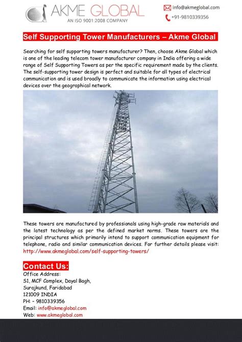 Self Supporting Towers Specifications Akme Global