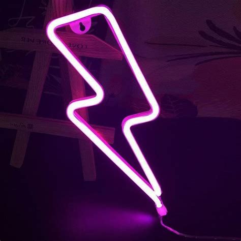 Lightning Bolt Neon Light Led Purple Led For Bedroom Pink Etsy Pink