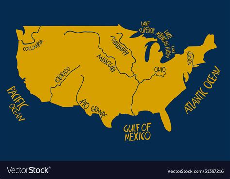 Hand Drawn Stylized Map United States Royalty Free Vector