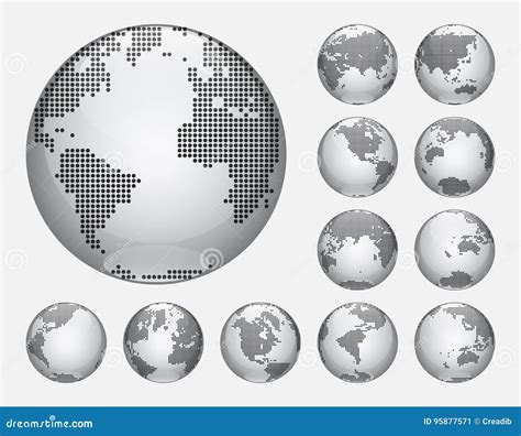 Globi Che Mostrano Terra Con Tutti I Continenti Vettore Punteggiato Del