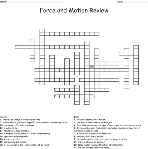 Force And Motion Review Crossword Puzzle Answer Key Mark Library