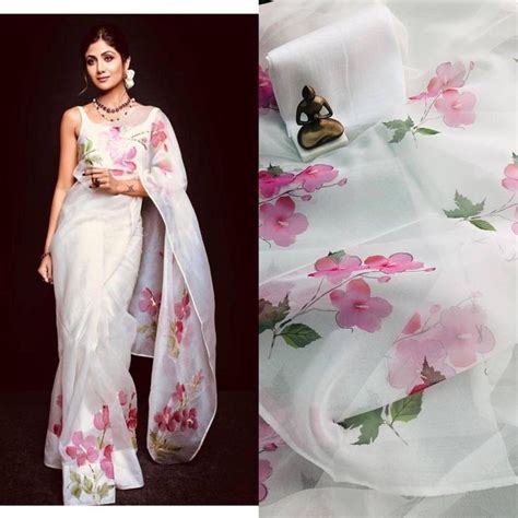 Organza Silk Saree White Saree Designer Saree Saree For Etsy Floral Print Sarees Fancy