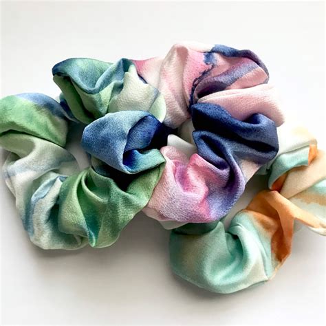 3 Tie Dye Scrunchies Pack Satin Scrunchies Set Gradient Etsy