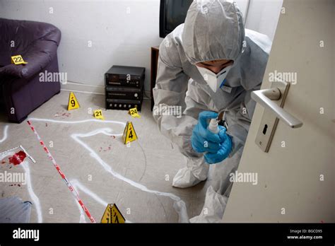 Crime scene investigation, forensic people at a murder scene. Police