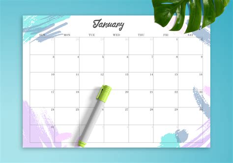 Download Printable Colored Monthly Calendar PDF