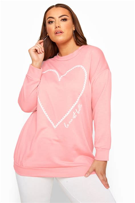 Light Pink Heart Print Sweatshirt Yours Clothing