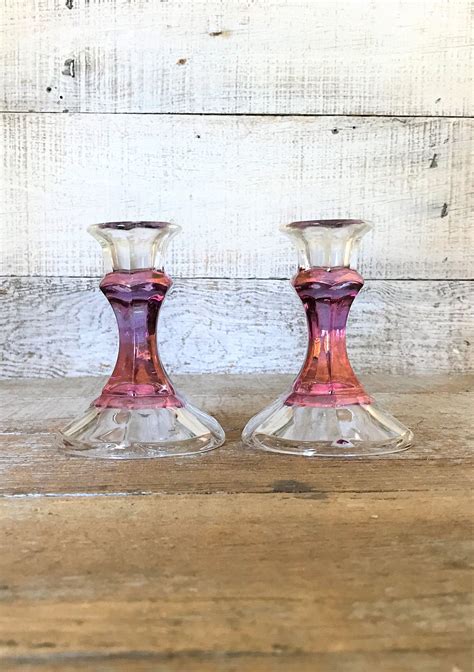 Candlestick Holders Cranberry Colored Glass Candle Holder Mid Etsy