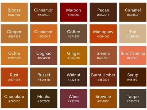 300 Shades Of Brown With Names Hex Rgb And Cmyk Codes