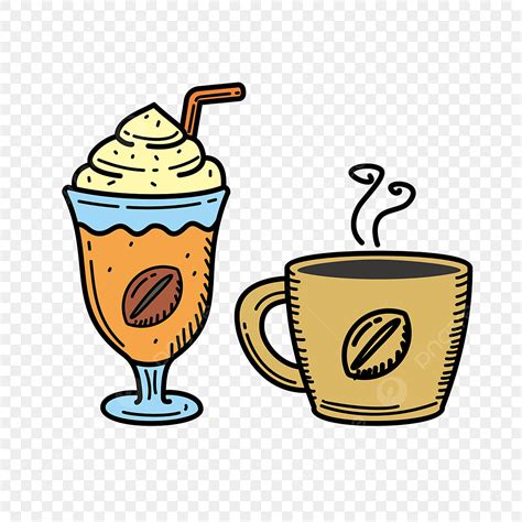 Hot And Cold Coffee Drink Vector Illustration With Colored Hand Drawn
