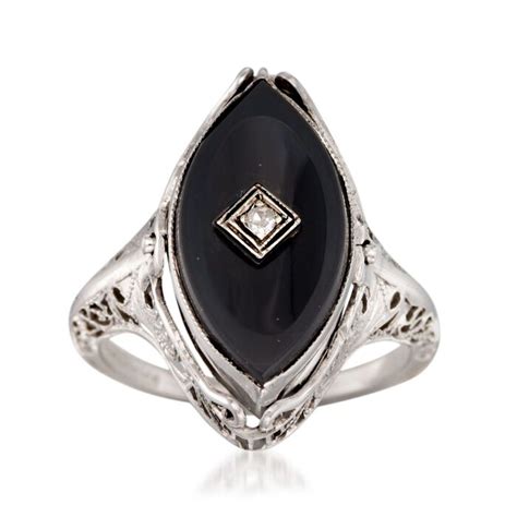 C 1950 Vintage Black Onyx Ring With Carved Shell And