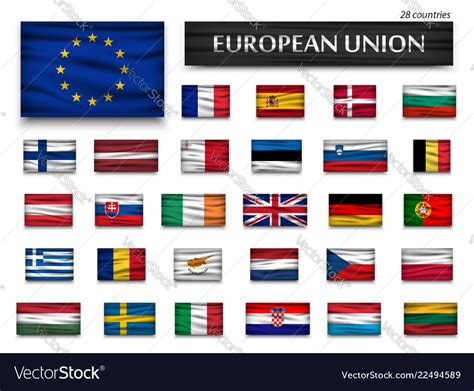 Flags Of European Union And Members Wavy Design Vector Image