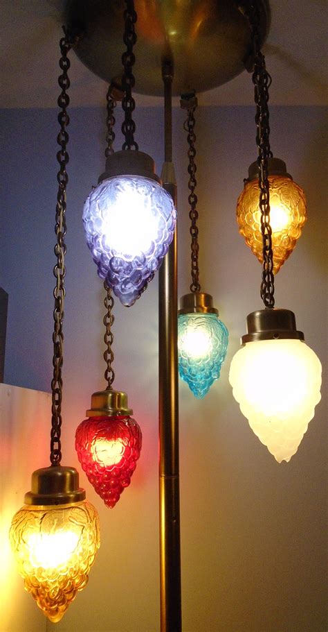Antique Pole Lamp With 6 Grape Globes In Different Colors Collectors