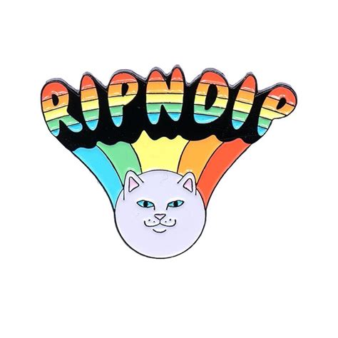 Значок Ripndip Shroom Head Pin металлический с котом на фоне радуги