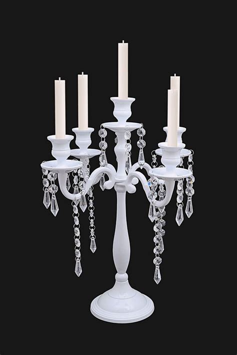 White 5 Arm Crystal Candelabra Taper Candle Holders Wedding