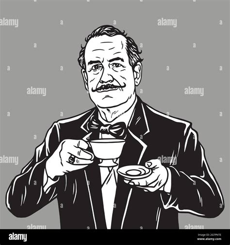 Man With Moustache Drinking Tea Vector Vintage Retro Illustration Stock Vector Image And Art Alamy