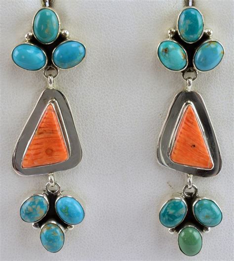 Navajo Spiny Oyster Kingman Turquoise Earrings