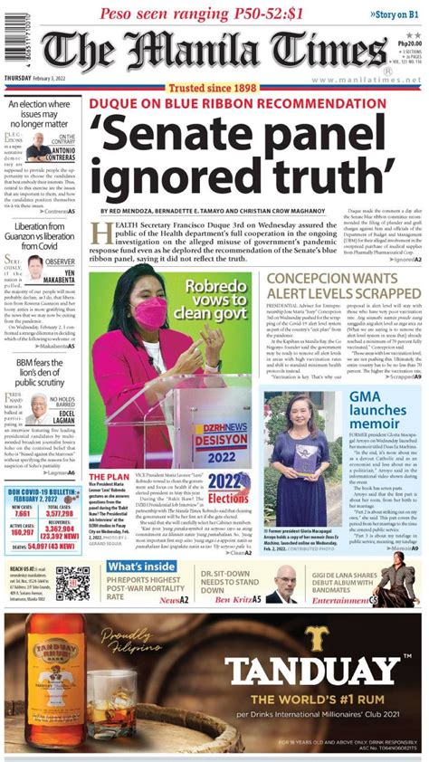 The Manila Times Front Page February 03 2022 The Manila Times