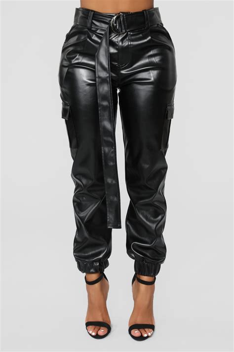 Belted In Joggers Black Women Jogger Pants Fashion Black Leather