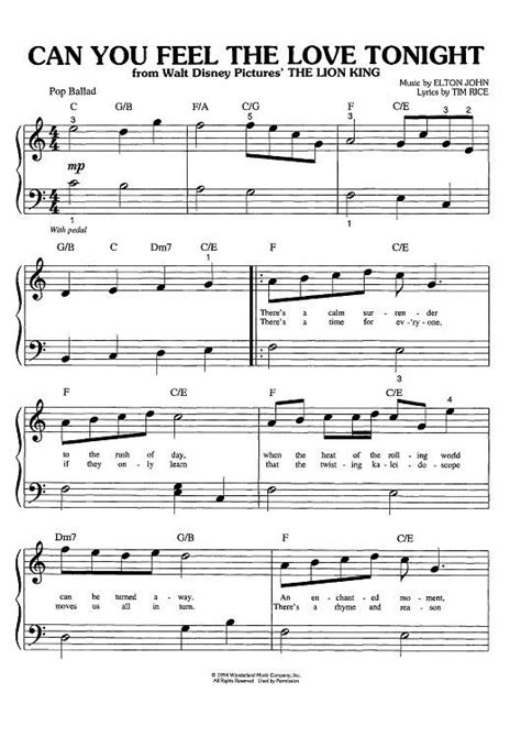 Can You Feel The Love Tonight Big Note Sheet Music Preview Page 1