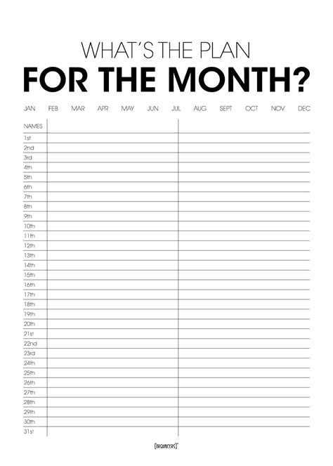 One Month 2 People Calendar Planning Poster Organicers Organize