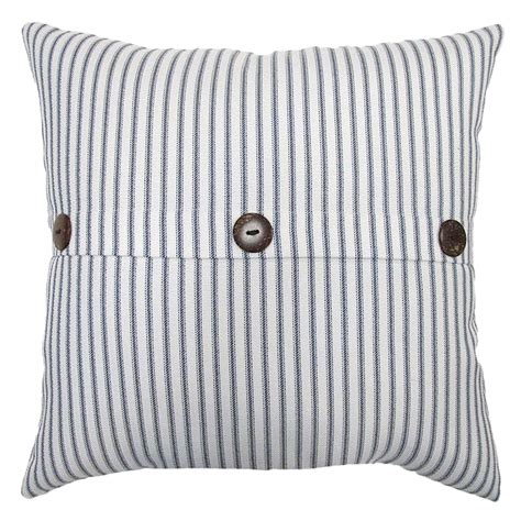 Navy Ticking Striped Outdoor Throw Pillow With Buttons 18