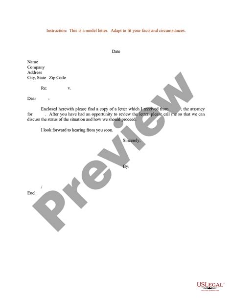 Sample Letter Regarding Correspondence For Review By Client Us Legal Forms