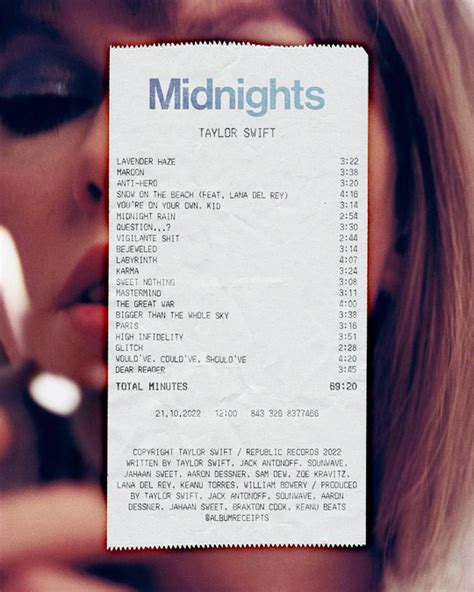 Midnights “midnights” 2022 By Taylor Swift Album Receipt