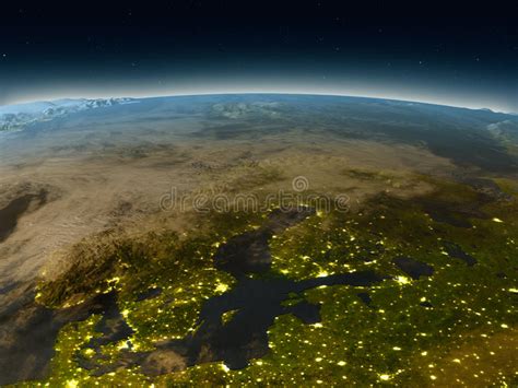 Scandinavian Peninsula From Space In The Evening Stock Illustration