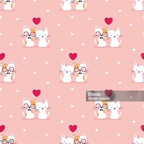 Cute Couple Cat In Love Seamless Pattern Stock Illustration Download
