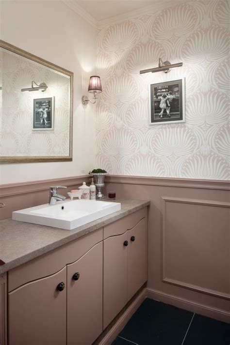 Classical Bathroom With Farrowandball Lotus Wallpaper And Dead Salmon