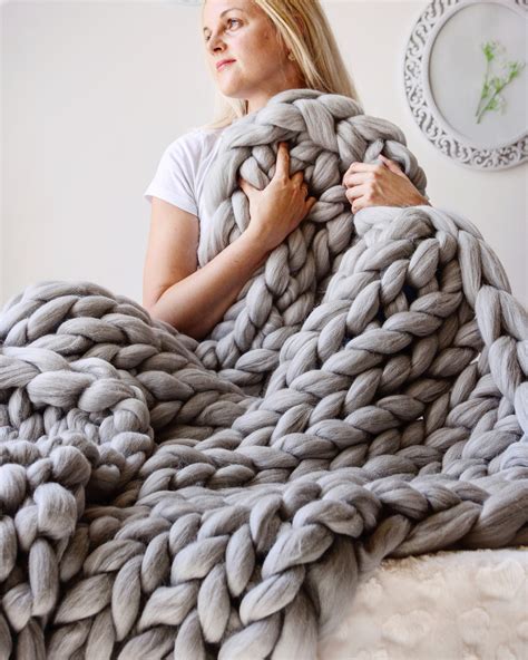 Merino Wool Blanket Chunky Knit Blanket