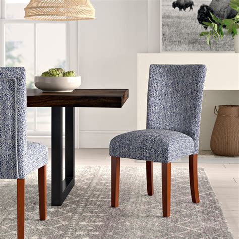 Mistana Kelsi Upholstered Parsons Chair In Blue Solid Wood Dining