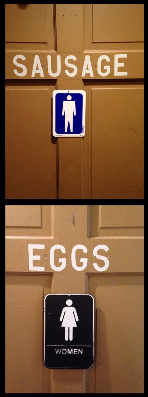 Male Female Resturant Restroom Door Wayfinding Signage Sausage And Eggs