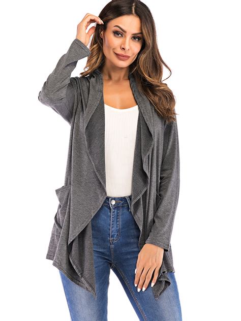 sayfut womens ruffle front cardigan long sleeve solid open front sweater coat asymmetric hem