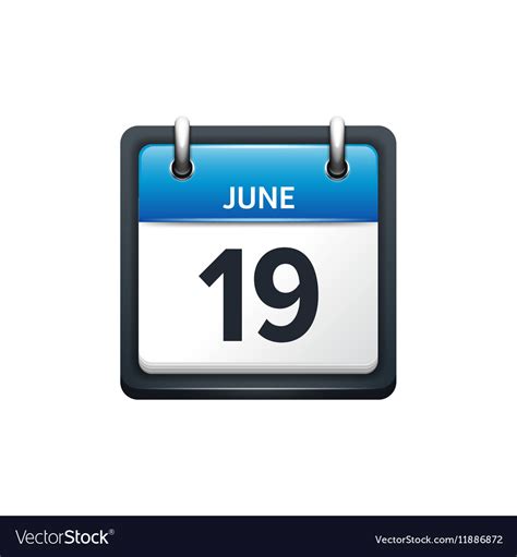 June 19 Calendar Icon Flat Royalty Free Vector Image