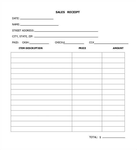 Sales Receipt Template 16 Free Printable Word Excel And Pdf Samples