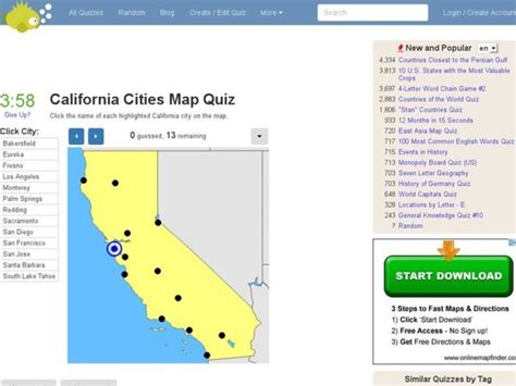 California Cities Map Quiz Interactive For 6th 12th Grade Lesson Planet