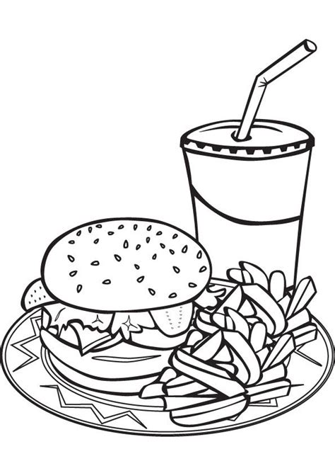 Hamburger French Fry Milkshake Coloring Sheet Food