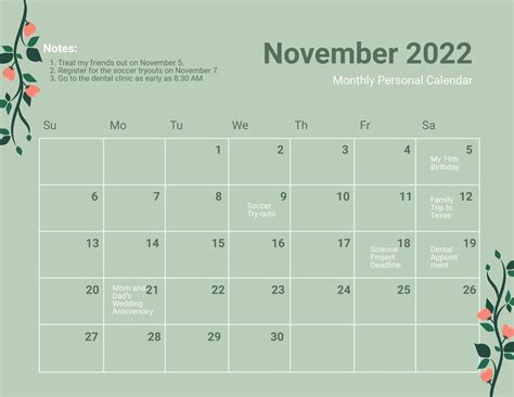 Printable Calendar November 2022 With Holidays
