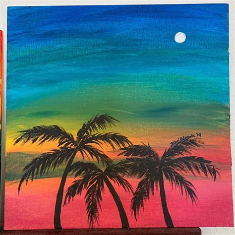 Sunset Palm Tree Painting Palm Trees Painting Canvas Painting Diy