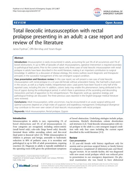 Pdf Total Ileocolic Intussusception With Rectal Prolapse Presenting