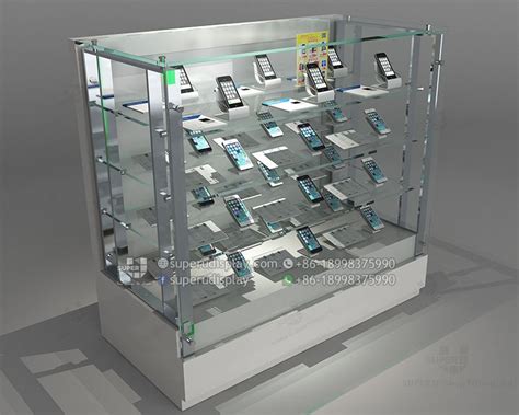 Custom High Tempered Glass Mobile Phone Display Cabinet For Retail Shop