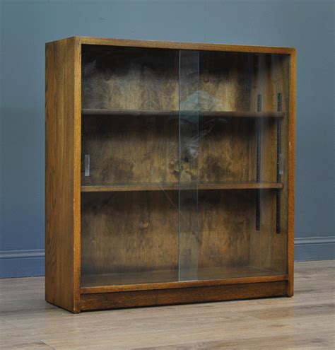 Pair Of Retro Low Glass Sliding Door Bookcase Cabinets Herbert Gibbs