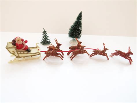 1960s Miniature Plastic Santa Sleigh Six Reindeer Vintage Etsy