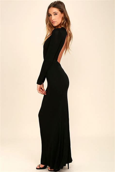 Sexy Black Backless Dress Backless Maxi Long Sleeve Dress