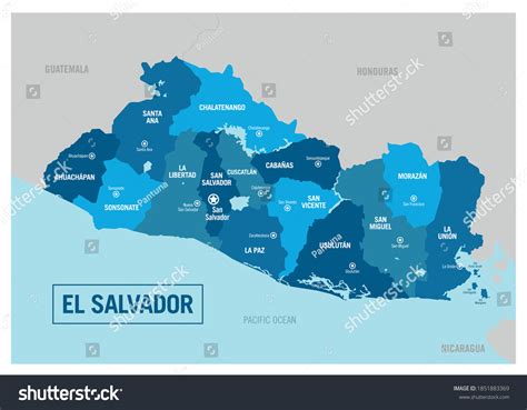 El Salvador Country Political Map Detailed Royalty Free Stock Vector