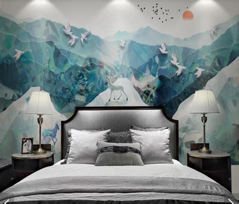 3d Chinese Abstract Mountain Water Ink Wallpaper Mural